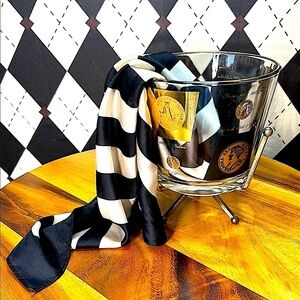 Vintage MCM Cera Glass Ice Bucket with Stand– Gold/Black Coin Design